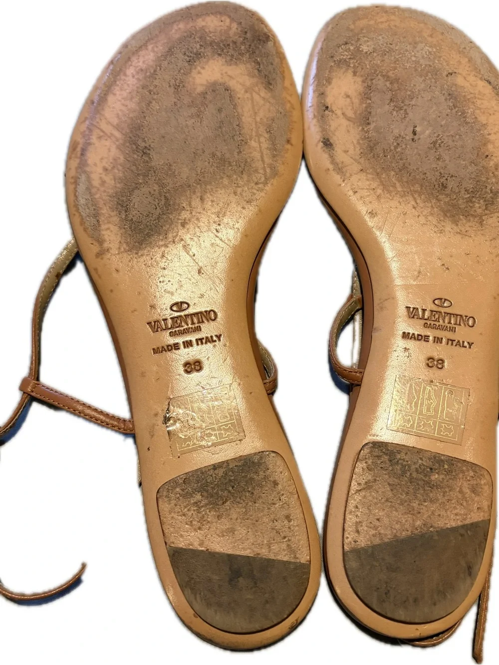 Valentino Garavani Brown Leather Floral Thong Sandals - Women's